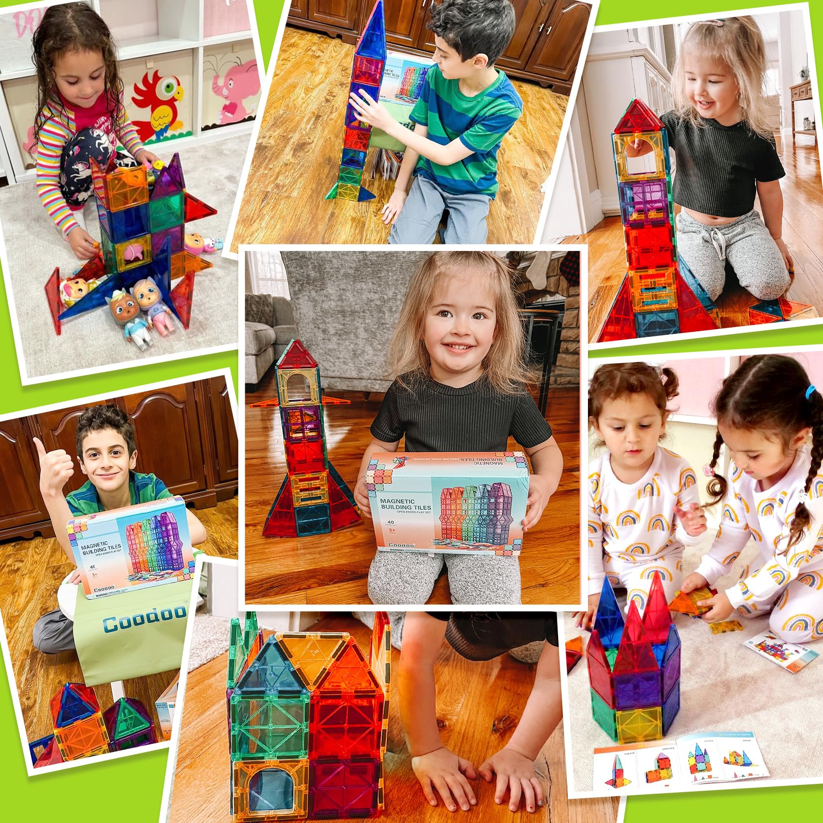 Magnetic Tiles Kids Toys STEM Magnet Toy for Toddler Magnetic Blocks Building Preschool Learning Sensory Montessori Toys for 3+ Year Old Boys and Girls, Safe Creativity Toddler Kids Toy 40PCS