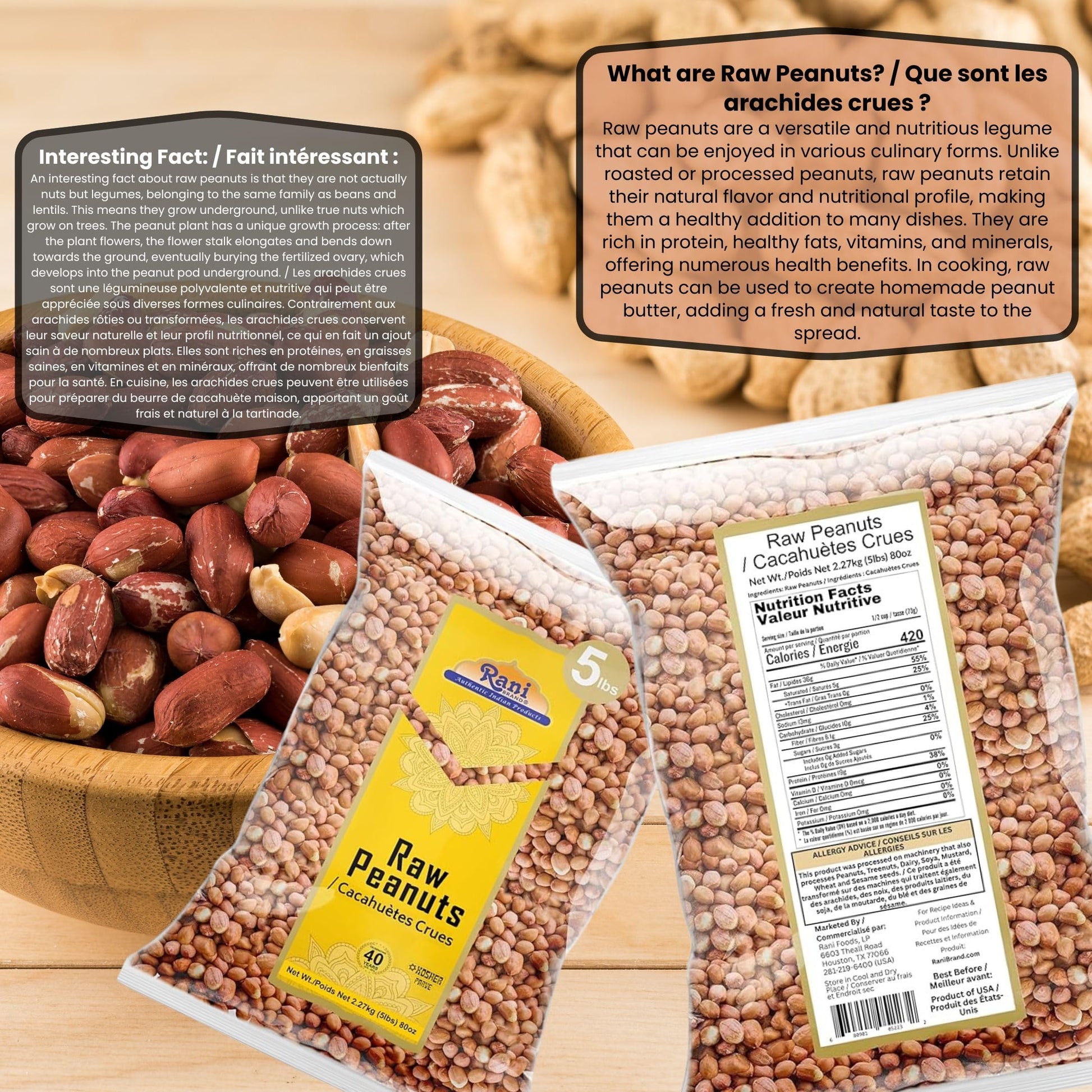 Rani Raw Whole Peanuts with Skin, 80oz (5lbs) - Unsalted, Uncooked Spanish Grade