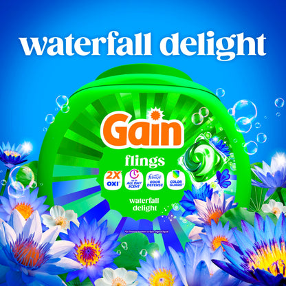 Gain Flings Ultra Oxi Laundry Detergent Pacs, 76 Count, Waterfall Delight Scent, with Odour Defense, concentrated laundry soap pacs