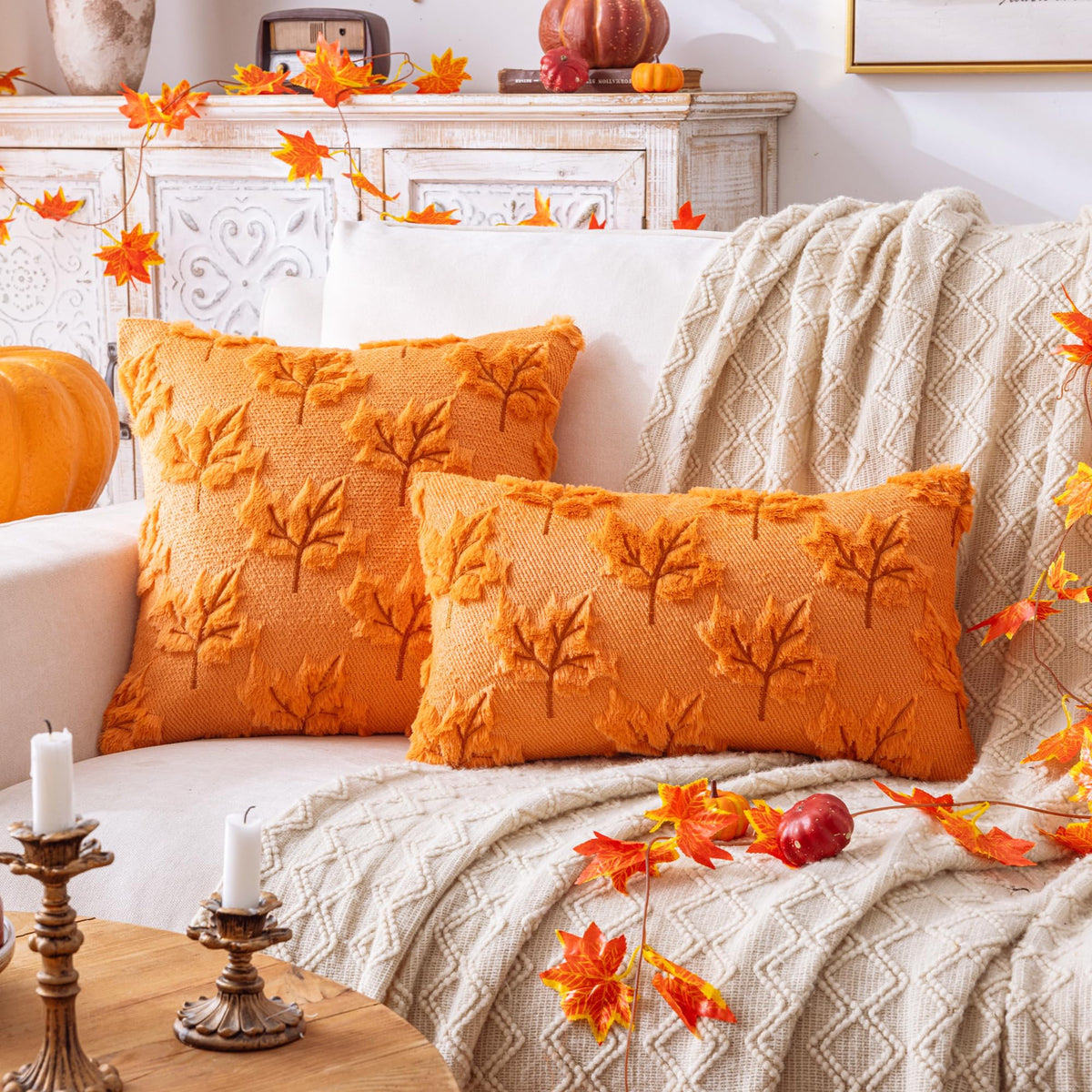 AQOTHES Maple Leaf Fall Orange Throw Pillow Covers 18x18 Inch Set of 2 🍁 All In One Marketplace Canada