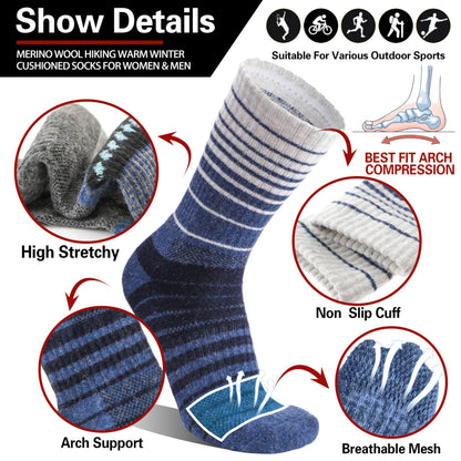 Merino Wool Socks for Women Men Thermal Winter Warm Hiking Crew Boot Work Thick Cozy Gift Socks Stocking Stuffers 5 Pairs(Purplish Blue Grey,M) 🍁 All In One Marketplace Canada