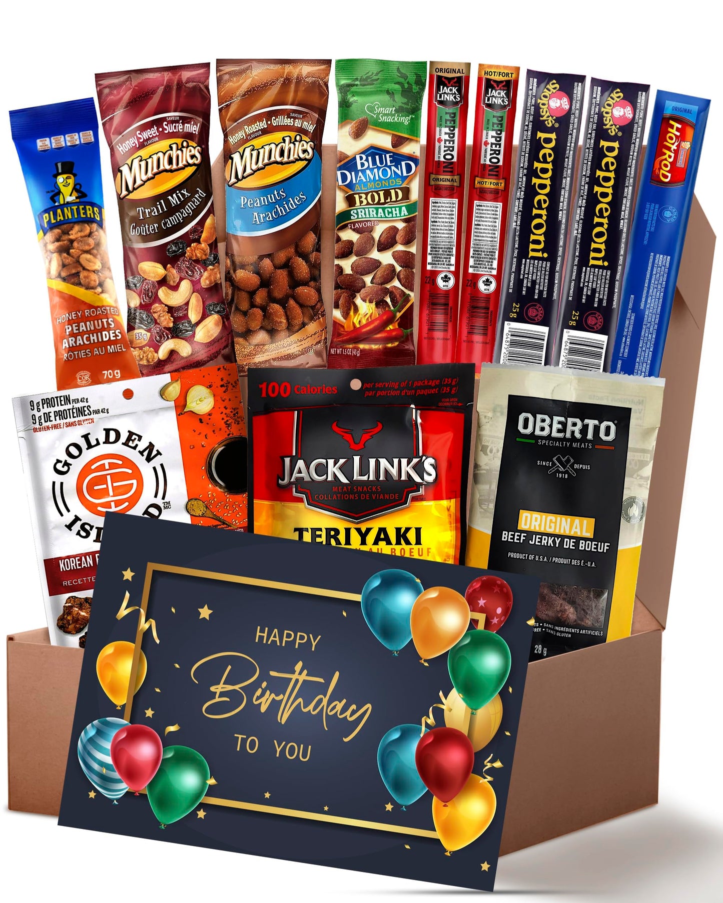 Beef Jerky Gift Box for Men - Carnivore Snack Basket with Birthday Card