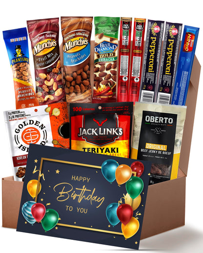 Beef Jerky Gift Box for Men - Carnivore Snack Basket with Birthday Card