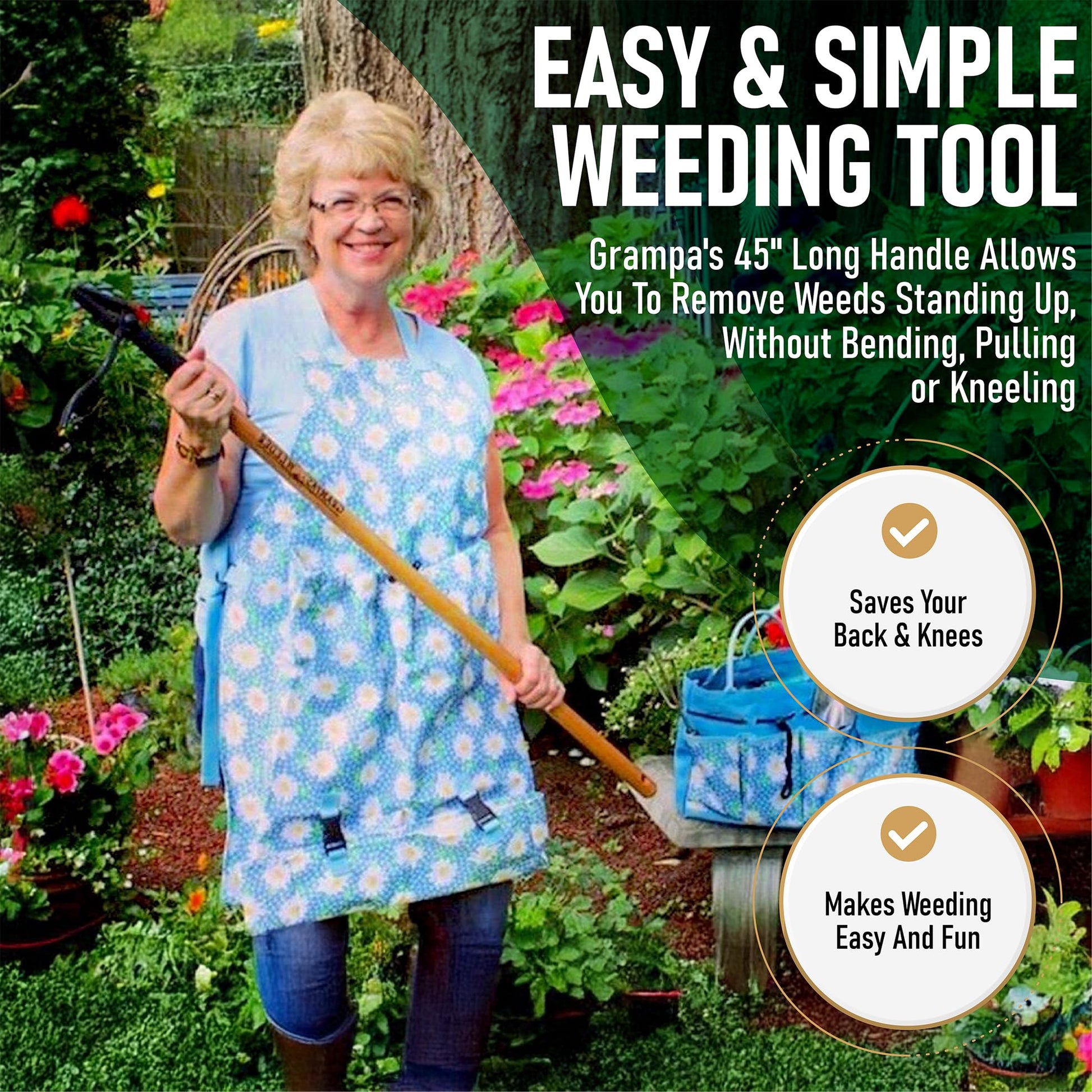 Grampa's Weeder - The Original Stand Up Weed Puller - Made with Real Bamboo & Steel Head Design - Easily Remove Weeds While Saving Your Knees & Back - Available at All In One Marketplace Canada