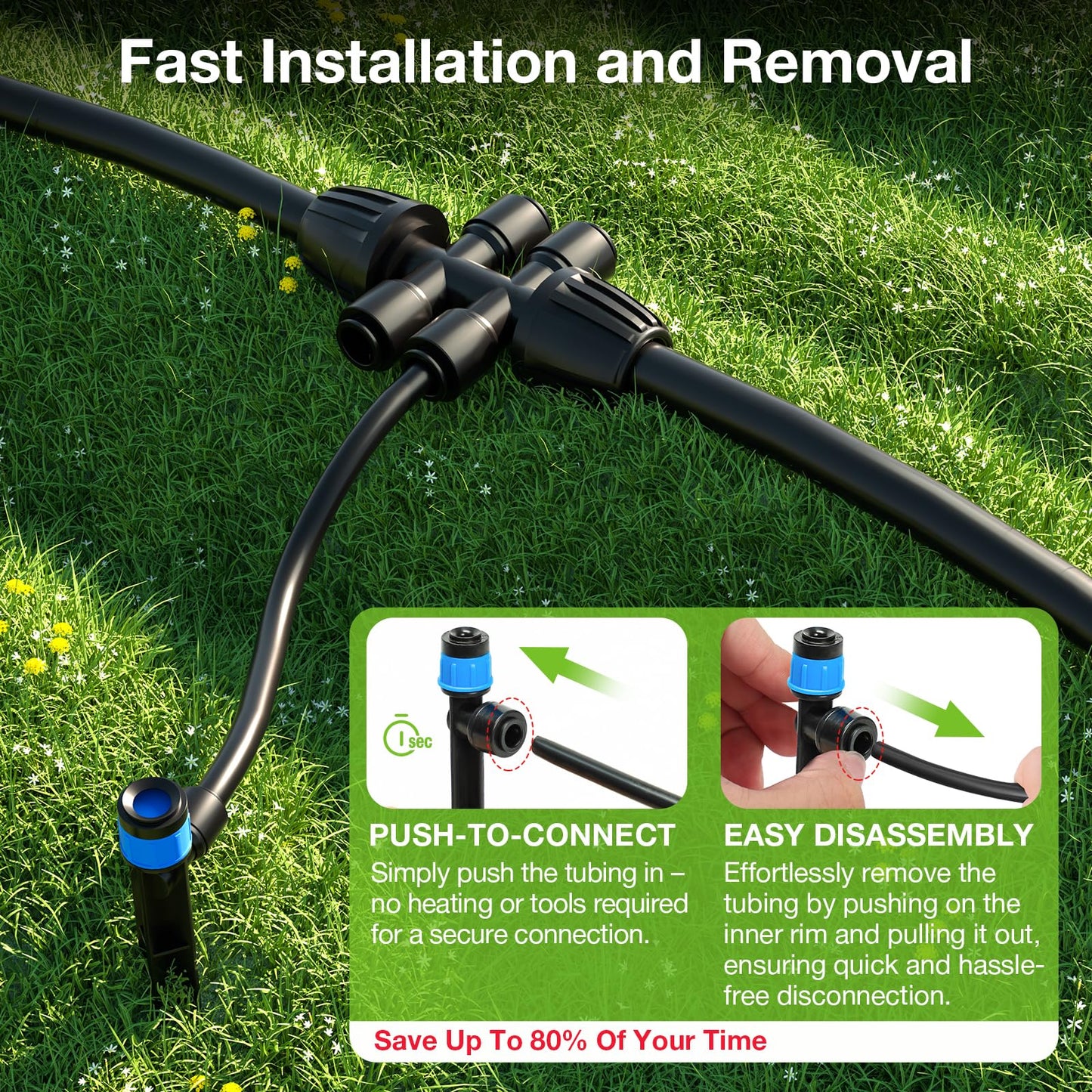 MIXC 101FT Drip Irrigation System, Easy to Setup Automatic Garden System with Anti-UV 1/4" & 1/2" Tubing - Water-Saving Adjustable Nozzles & Sprinklers for Patio, Greenhouse, Raised Bed, Potted Plants