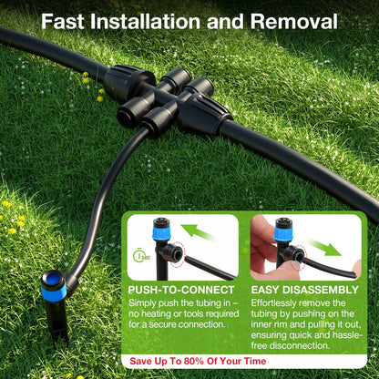 MIXC 101FT Drip Irrigation System, Easy to Setup Automatic Garden System with Anti-UV 1/4" & 1/2" Tubing - Water-Saving Adjustable Nozzles & Sprinklers for Patio, Greenhouse, Raised Bed, Potted Plants
