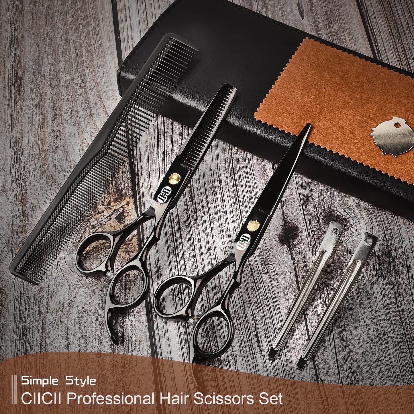 CIICII Hair Cutting Scissors Shears Kit, Professional Barber Haircut Scissors Set (6.7 Inch Hair Beard Hairdressing Trimming Haircutting Thinning Shears) for Men Women Hairdresser Home Salon (Black) - Available at All In One Marketplace Canada
