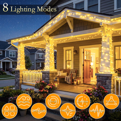 Soagrc 66FT 200 LED Warm White Fairy Lights, Dark Green Wire 8 Modes Timer, IP44 Waterproof Outdoor Indoor String Lights for Patio Garden Backyard Bedroom Classroom Weeding Christmas Decor 🍁 All In One Marketplace Canada