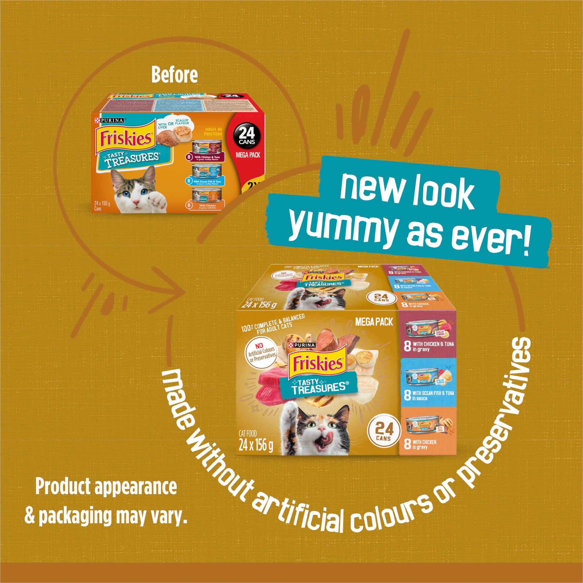 Friskies Tasty Treasures Wet Cat Food, Poultry & Fish Combo Variety Pack 3 Flavours - 156 g Can (24 Pack)