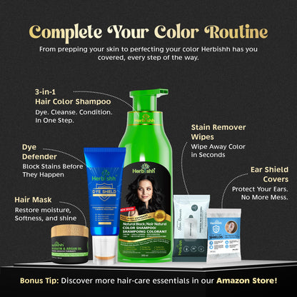 Herbishh Black Hair Dye Shampoo (500 mL), 3 in 1 Demi Permanent Hair Color Shampoo for Grey Coverage in 5-15 Minutes, Ideal for Women & Men. Ammonia-Free - Available at All In One Marketplace Canada