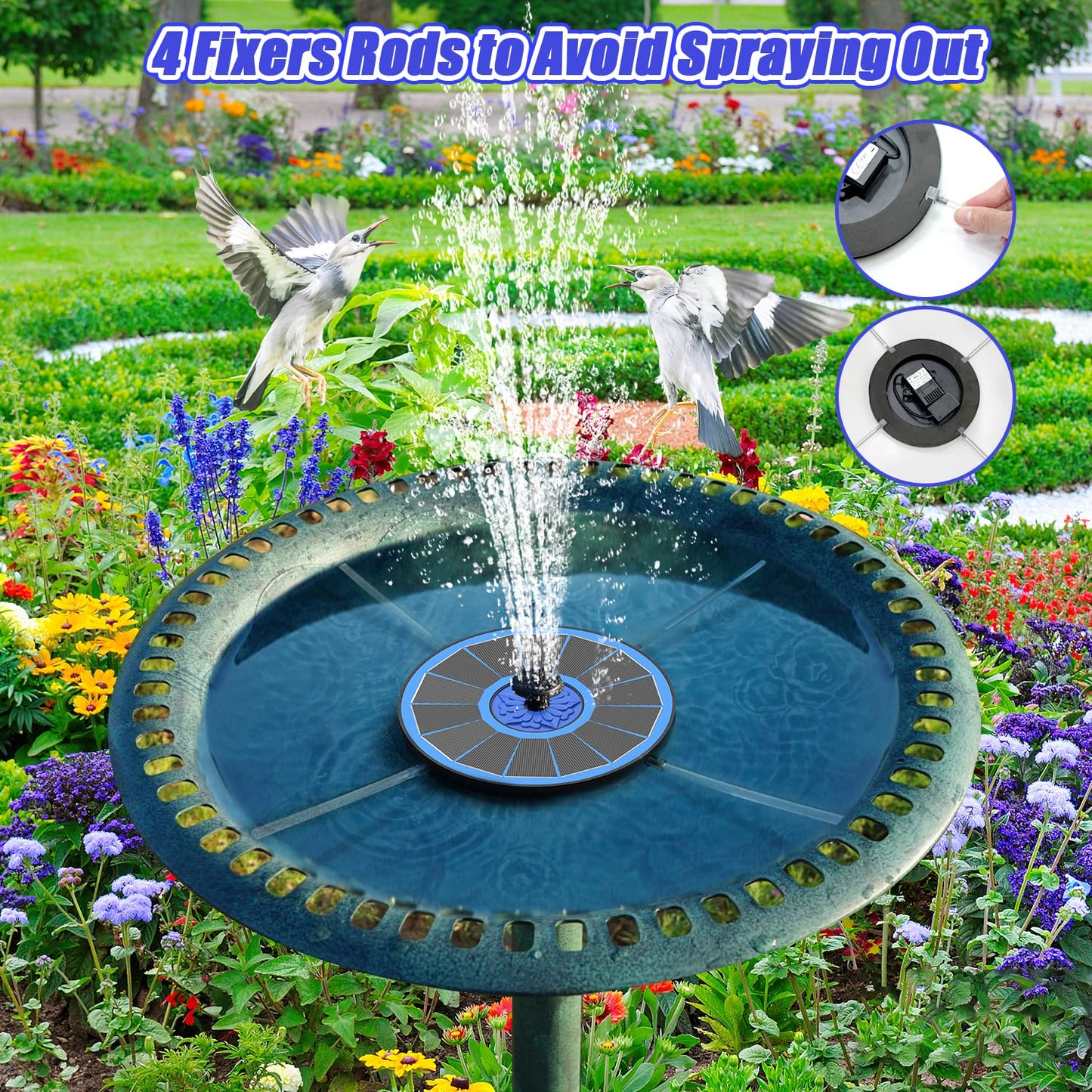 SZMP Solar Fountain Upgrade, 3.5W Solar Powered Bird Bath Fountains with Flower, Outdoor Water Feature Solar Fountain Pump with 7-in-1 Nozzles, 4 Fixed Pipes for Humingbirds, Birdbath, and Garden