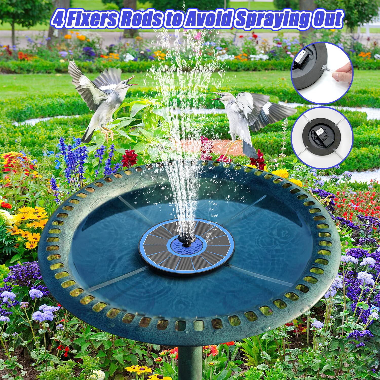 SZMP Solar Fountain Upgrade, 3.5W Solar Powered Bird Bath Fountains with Flower, Outdoor Water Feature Solar Fountain Pump with 7-in-1 Nozzles, 4 Fixed Pipes for Humingbirds, Birdbath, and Garden