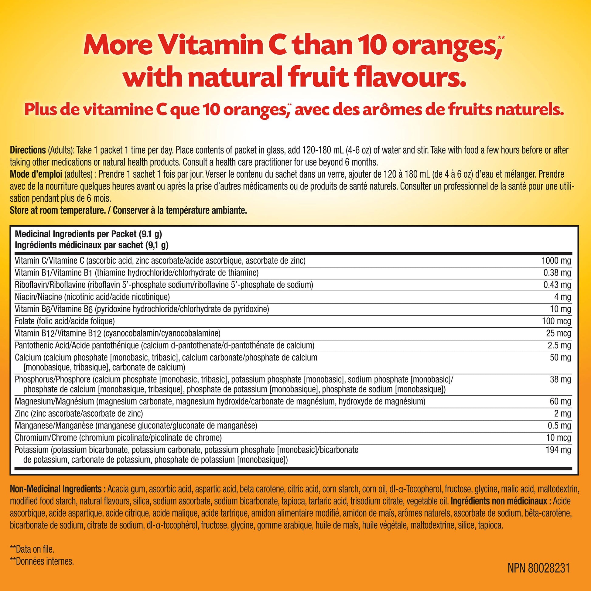 Emergen-C® Super Orange (30 Count), 1000mg Vitamin C / Electrolytes / B Vitamins Mineral Supplement