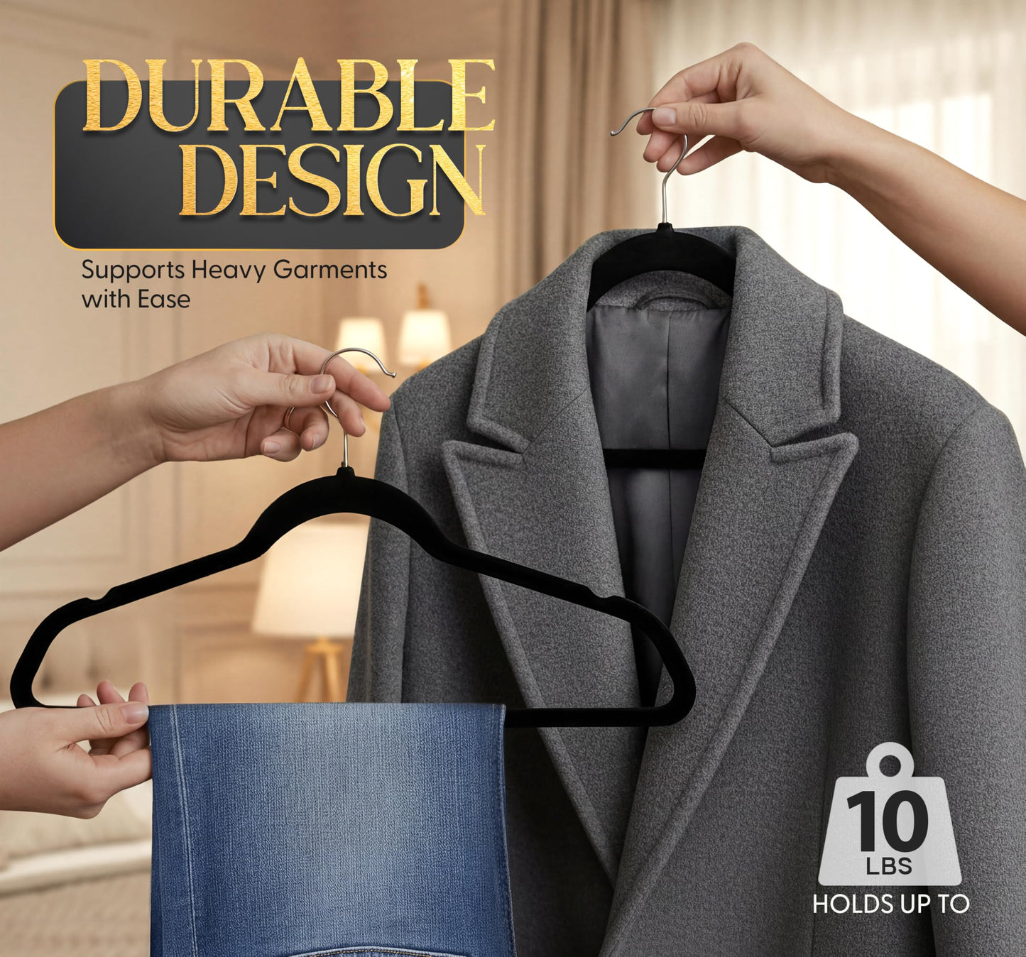 Beddora Black Velvet Hangers 50 Pack,Heavy Duty Coat Hanger for Closet - Felt Hangers for Space Saving Clothes Hanger - Pant Hanger for Shirts, Jackets,Dresses,Suit - Available at All In One Marketplace Canada