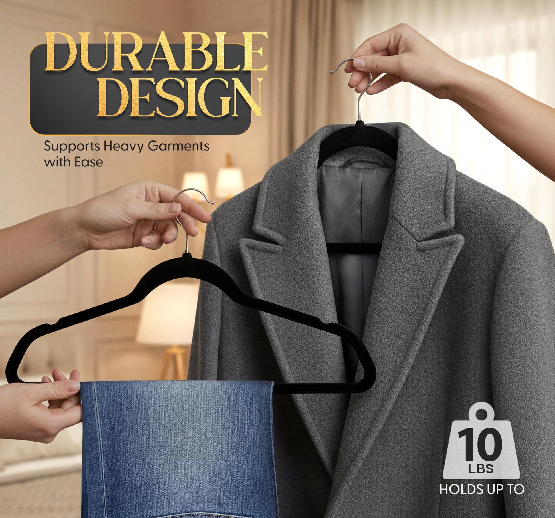 Beddora Black Velvet Hangers 50 Pack,Heavy Duty Coat Hanger for Closet - Felt Hangers for Space Saving Clothes Hanger - Pant Hanger for Shirts, Jackets,Dresses,Suit - Available at All In One Marketplace Canada