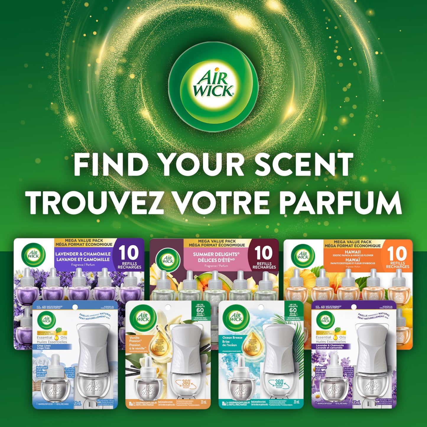 Air Wick Plug In Scented Oil Air Freshener for Home – Infused with Essential Oils, Adjustable Fragrance Control – Wild Berries Scent – Includes 2 Warmers & 5 Refills - Available at All In One Marketplace Canada