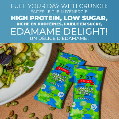 Zest Delites Roasted Edamame Snack Pack - 26g x 24 Units, 12g Protein, Sea Salt Flavor