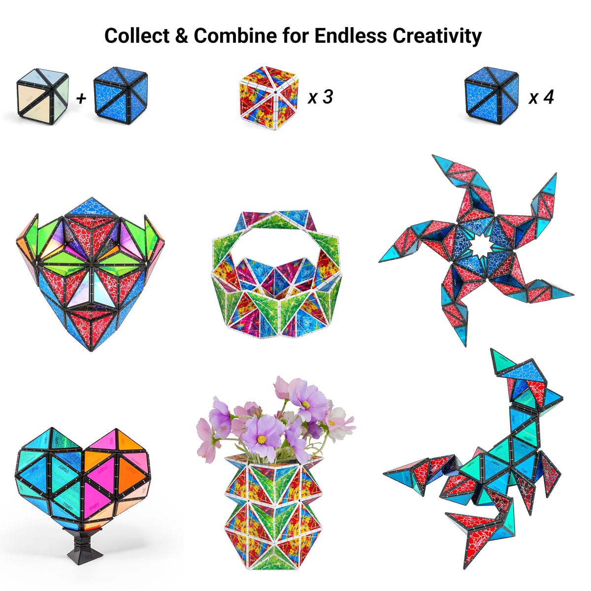TOSY Magnet Pyramid Glow - 1 Cube Transforms into 1 Billion Shapes, 12 Pieces, 243 Rare Earth Magnets, Glowing, Christmas Stocking Stuffers Gift for Kids, Creative Puzzle STEM/STEAM Toy, 4-Pack 🍁 All In One Marketplace Canada
