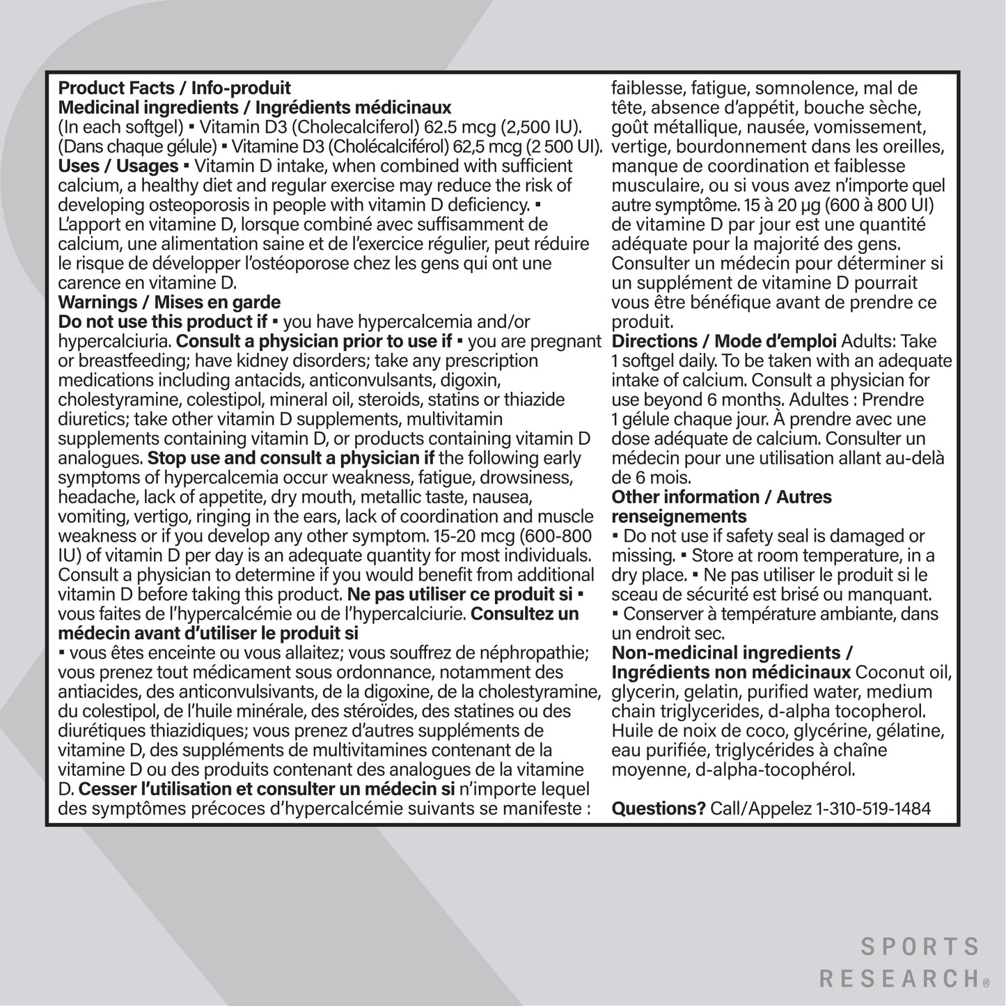Sports Research® Vitamin D3 2500 IU with Coconut MCT Oil - High Potency Vitamin D Supplement for Immune & Bone Support - Non-GMO Verified, Gluten & Soy Free – 62.5mcg, 360 Liquid Softgels