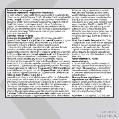 Sports Research® Vitamin D3 2500 IU with Coconut MCT Oil - High Potency Vitamin D Supplement for Immune & Bone Support - Non-GMO Verified, Gluten & Soy Free – 62.5mcg, 360 Liquid Softgels