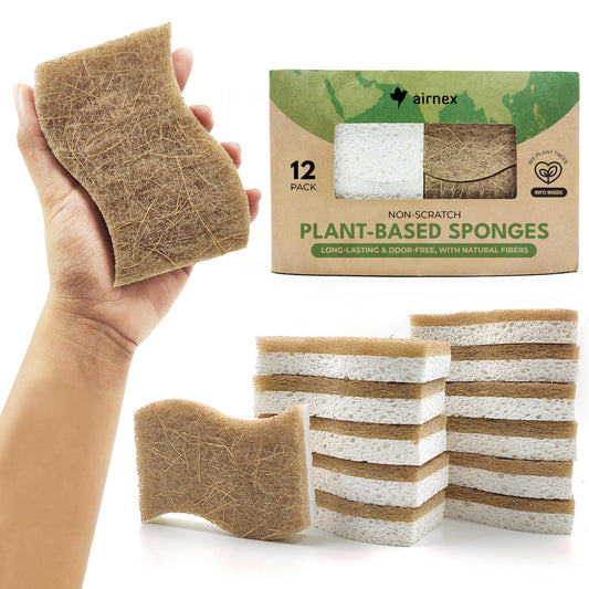 AIRNEX 12 Pack Natural Sponges for Dishes - Biodegradable Sponges for Kitchen - Plant Based Cellulose & Coconut Natural Dish Sponge - Non Toxic Eco Friendly Sponges, Non Scratch Kitchen Scrubber - Available at All In One Marketplace Canada
