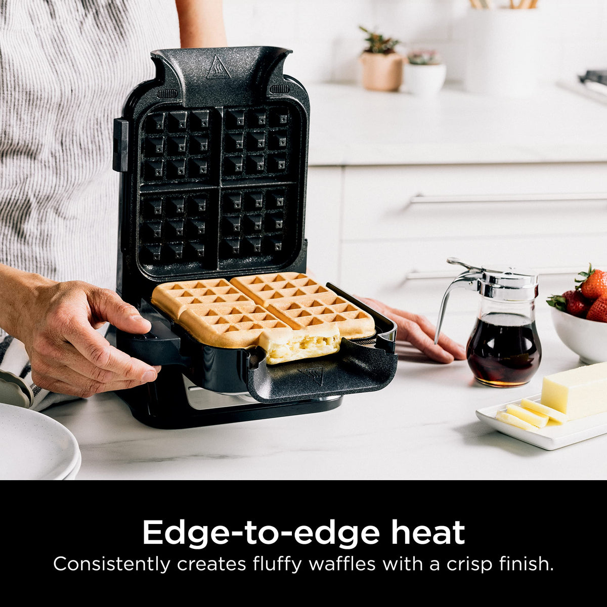 Ninja BW1000C Belgian Waffle Maker, Nonstick, 5 Shade Settings, Easy to Clean, Black/Silver, 12 inch