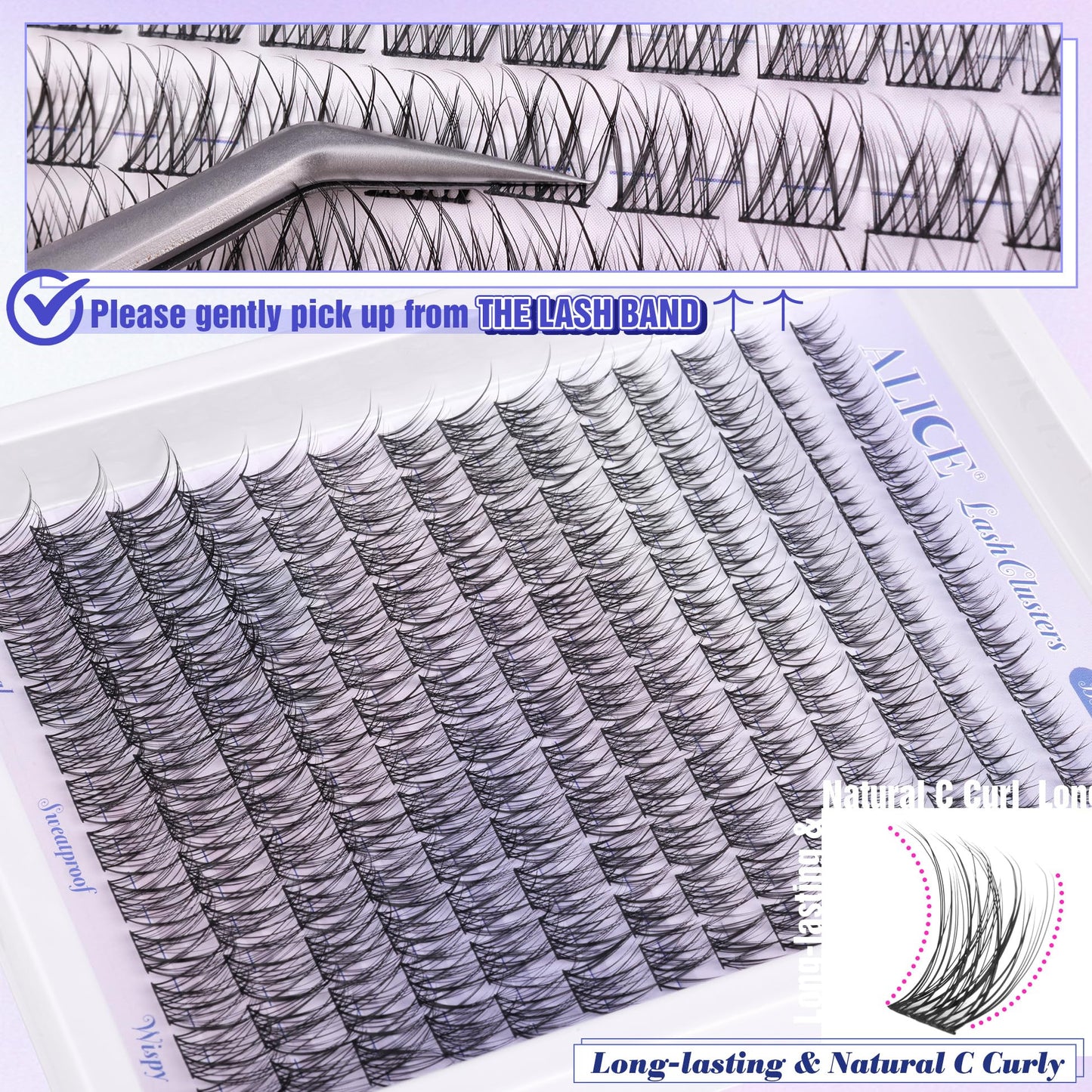 Natural Lash Clusters Wispy Cluster Eyelash Extensions 168pcs Individual Lashes 8-16mm C Curl DIY Lash Extension Natural Look Soft Thin Band Cluster Lashes by ALICE