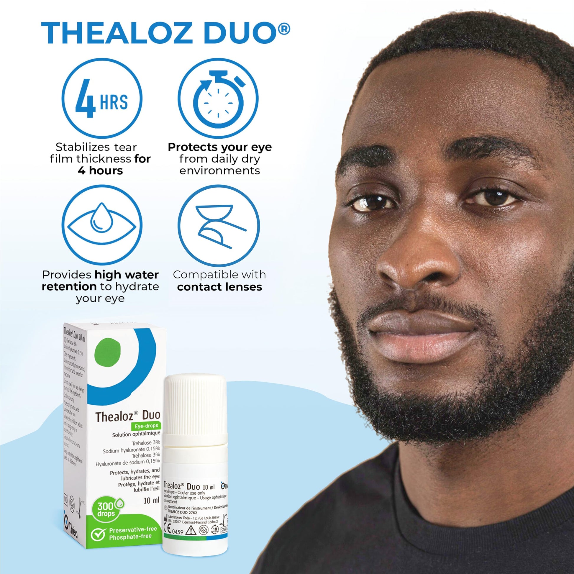 Thealoz Duo Eye Drops (2x10ml) - Clinically Proven Formula for Dry Eyes, Hydration with Hyaluronic Acid & Trehalose, Soothes & Lubricates, Tear Film Stabilization, Contact Lens Compatible (600 Drops)