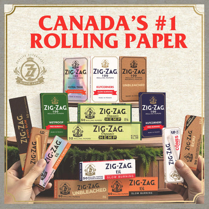 Zig-Zag Slow Burning Rolling Papers, Carton of 25 Packs, 100 Leafs per Pack, Size Single Wide (Regular), Kut Corners Easy Rolling 100% Natural Gum Arabic, No Bleach, Authentic White Paper 2500 Sheets