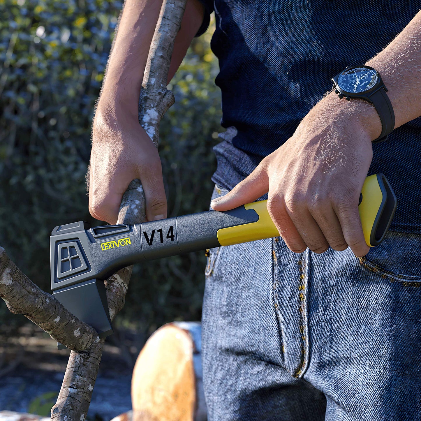 LEXIVON V14 Camping Hatchet, 14-Inch Axe | Ergonomic TPR Grip, Lightweight Fiber-Glass Composite Handle | Protective Carrying Sheath Included (LX-V14) LEXIVON