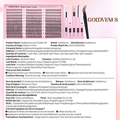 Goddvenus Lash Clusters Kit 9-14mm 300pcs Wispy Eyelash Cluster Lashes Natural DIY Lash Extension Kit Short Cluster Eyelash Extensions C Curl