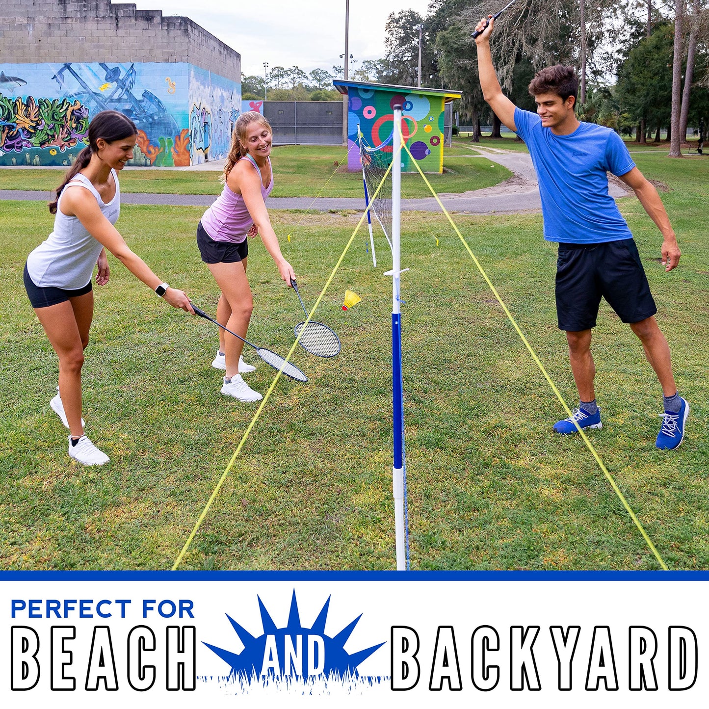 Franklin Sports Badminton Set - Portable Badminton Set - Adult and Kids Badminton Net - Perfect Backyard/Lawn Game - Includes 4 Badminton Racquets - Recreational Franklin Sports