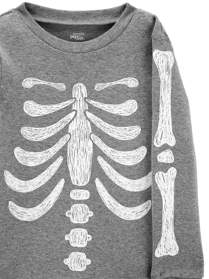 Simple Joys by Carter's Unisex Toddlers' 3-Piece Snug-Fit Cotton Halloween Pajama Set, Skeleton/Candy, 2T