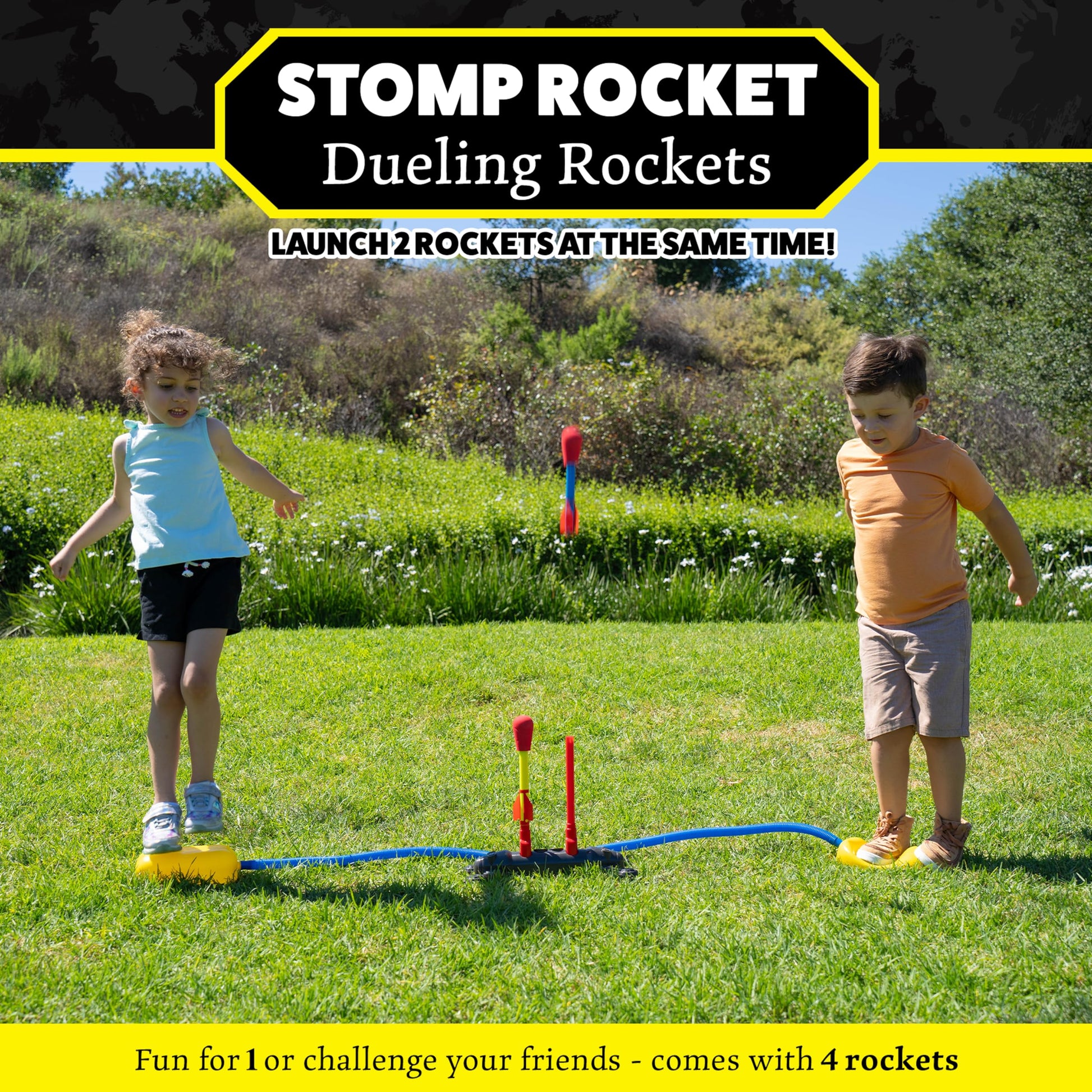 The Original Stomp Rocket Dueling Rockets Launcher, 4 Rockets and Toy Rocket Launcher - Outdoor Rocket STEM Gift for Boys and Girls Ages 6 Years and Up - Great for Outdoor Play Stomp Rocket