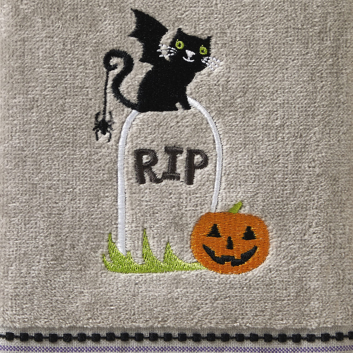 SKL Home Halloween Graveyard Cat Hand Towel 2pc Set for Bath/Kitchen/Bar & Gift, Gray