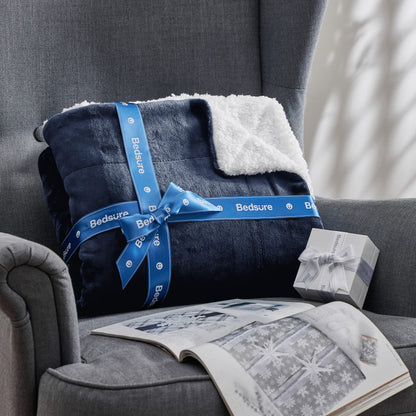 Bedsure Reversible Twin Sherpa Blanket for Bed, Navy, 60x80 Inch 🍁 All In One Marketplace Canada