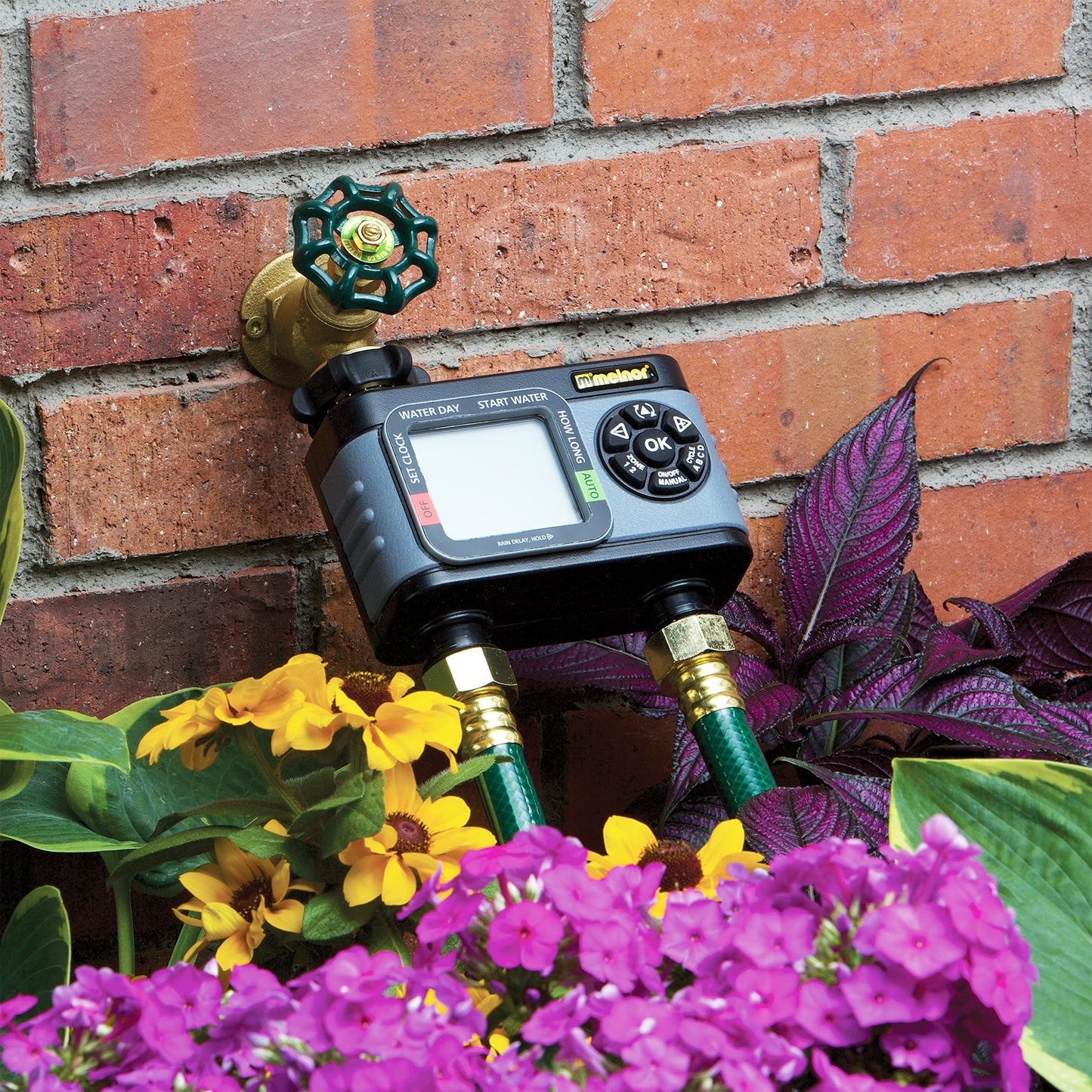 Melnor 65166AMZ HydroLogic Digital Hose Timer, 2-Zone Programmable Watering Timer, Quick Connect Bundle, Black, Grey Melnor