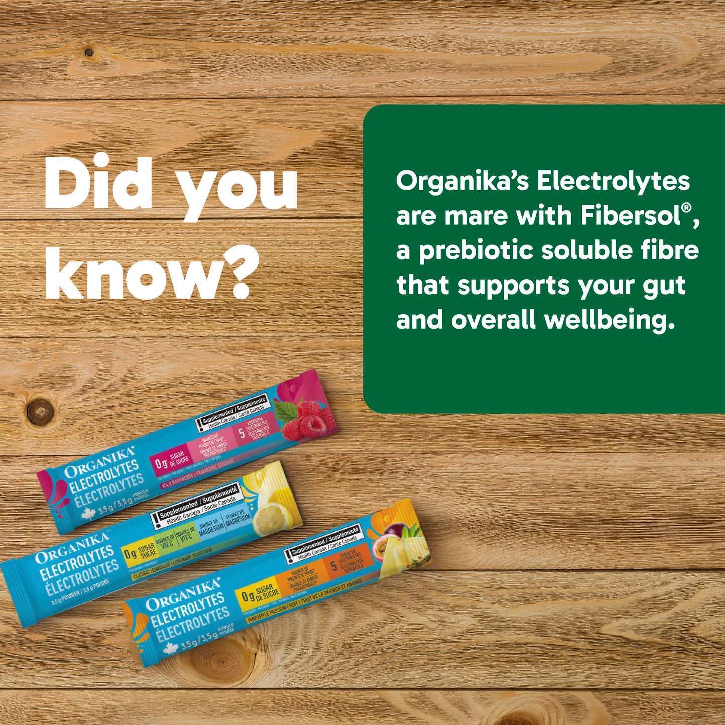 Organika Canadian-Made Electrolytes Powder with Vitamin C & Prebiotic Fibre - Sugar-Free Hydration Drink Mix Variety Pack - Lemonade, Raspberry & Pineapple Passionfruit - 21 Single-Serve Sachets x 3.5g