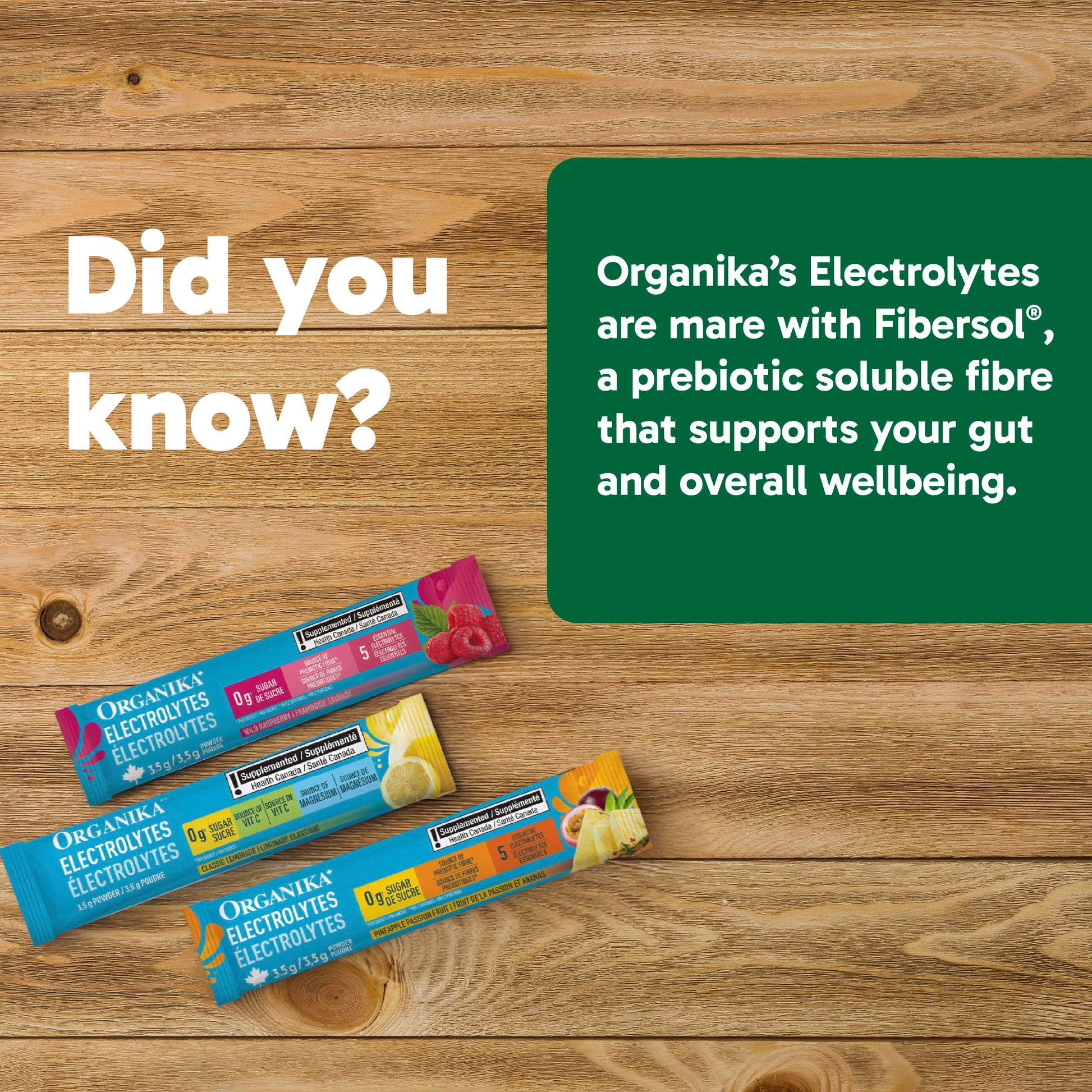 Organika Canadian-Made Electrolytes Powder with Vitamin C & Prebiotic Fibre - Sugar-Free Hydration Drink Mix Variety Pack - Lemonade, Raspberry & Pineapple Passionfruit - 21 Single-Serve Sachets x 3.5g
