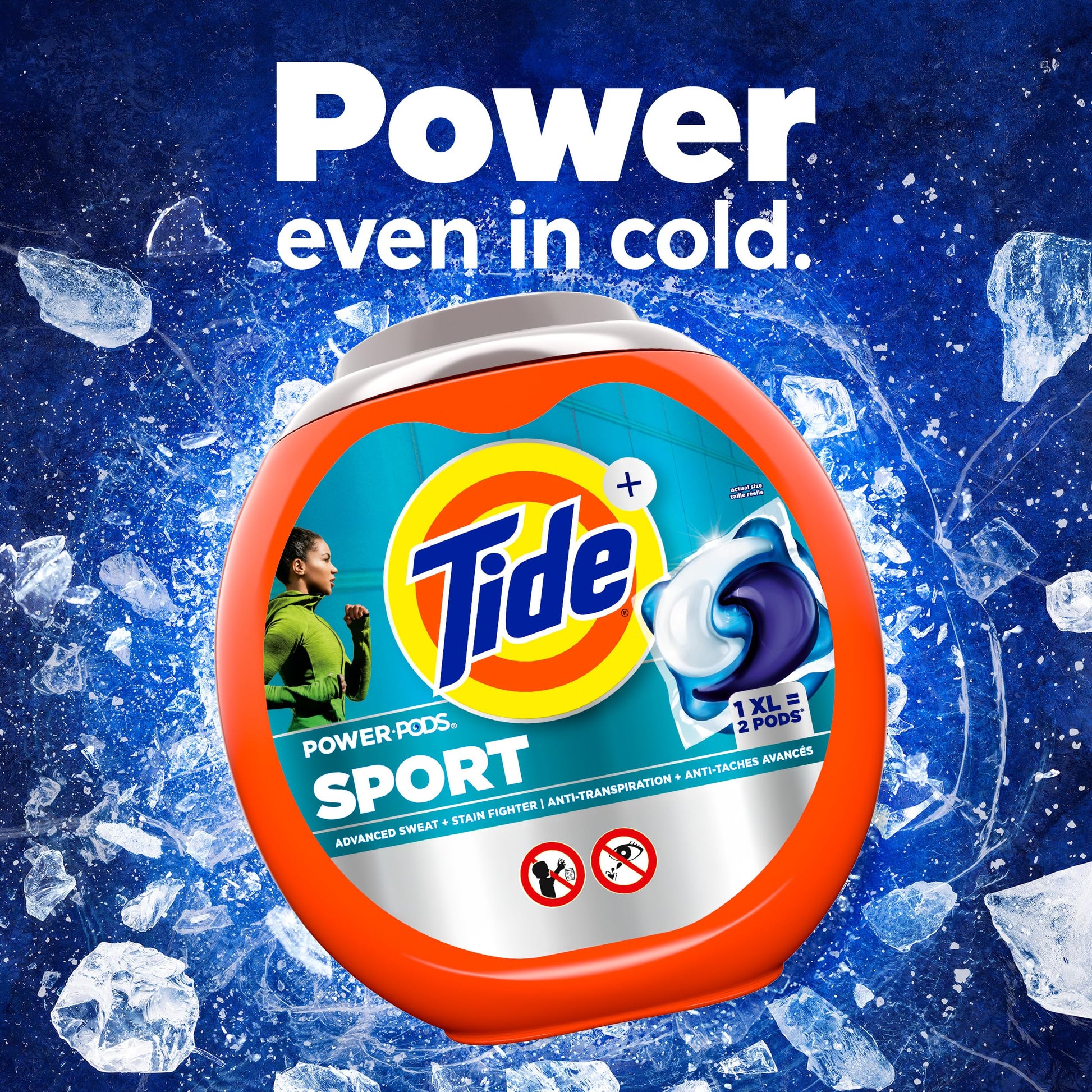Tide Power Pods Sport Laundry Detergent Pacs, Advanced Sweat + Stain Fighter, 63 Count Tide