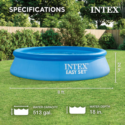 INTEX 28106EH Easy Set Inflatable Swimming Pool: 8ft x 24in – Puncture-Resistant Material – Quick Inflation – 513 Gallon Capacity – 18in Water Depth Intex