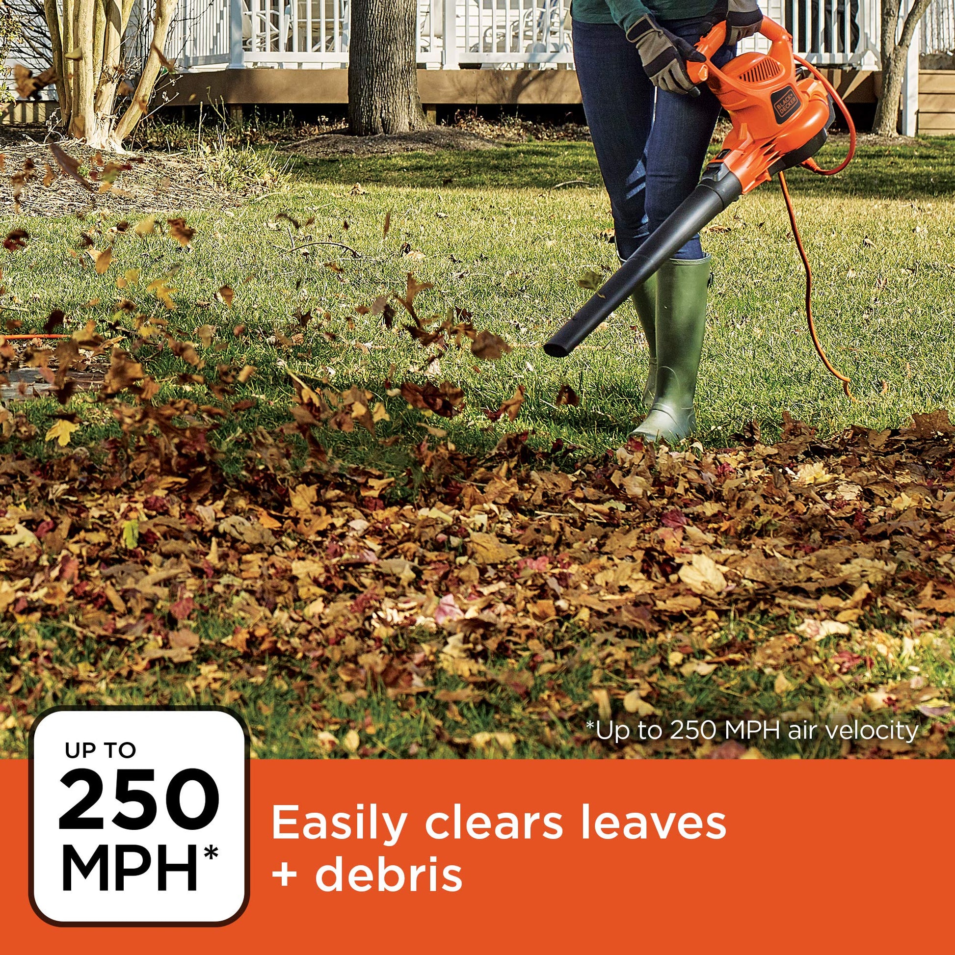 BLACK+DECKER Leaf Blower Vacuum Back Pack and Mulcher, Power Boost up to 250 MPH, 400 CFM, Corded (BEBL7000-CA) BLACK+DECKER