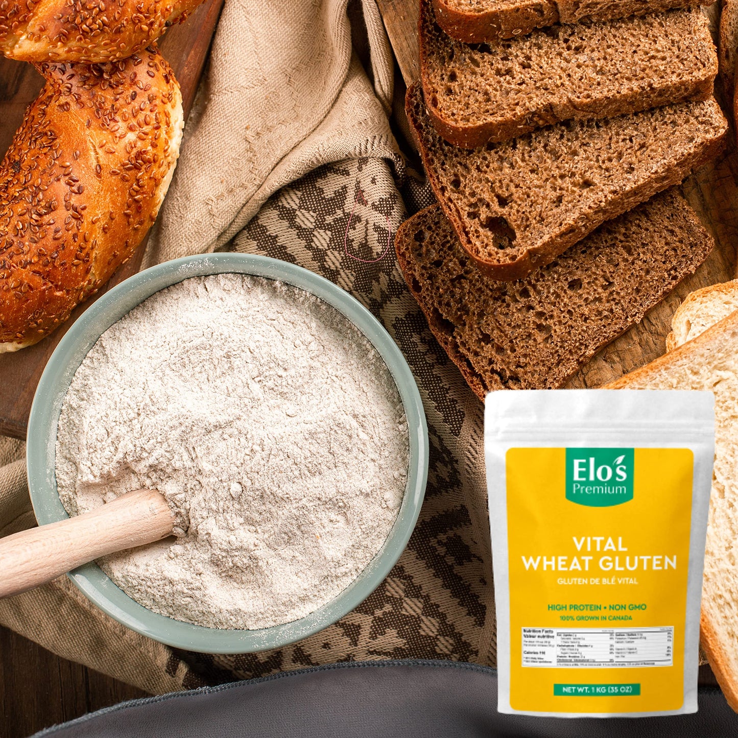 Elo's Premium Vital Wheat Gluten - 1kg (2.2lb) Canadian-Grown High Protein Flour