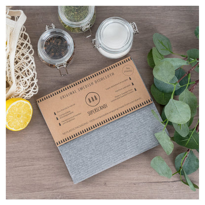 SUPERSCANDI 10 Pack Swedish Dish Cloths for Kitchen - 100% Biodegradable & Compostable | Washable Kitchen Cloths, Food-Safe & Without Plastic - Reusable Paper Towel for Any Surface | Grey - Available at All In One Marketplace Canada