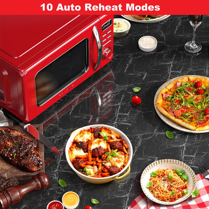 Galanz GLCMKZ07RDR07 Retro Countertop Microwave Oven with Auto Cook & Reheat, Defrost, Quick Start Functions, Easy Clean with Glass Turntable, Pull Handle,0.7 cu ft, Red