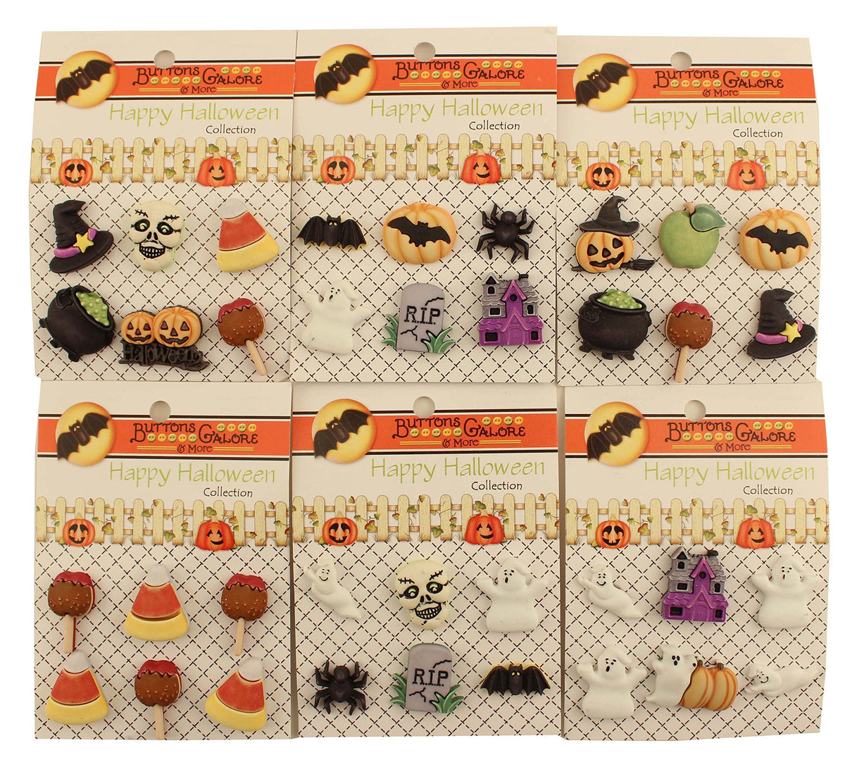 Buttons Galore HHGROUP Happy Halloween - Lot de 6 cartes de boutons