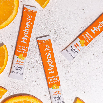 HydraLyte Electrolyte Powder, Low Sugar Electrolyte Packets Designed for Rapid Hydration, Safe Hydration for All Ages - Made with All Natural Ingredients, 36 Servings, Orange Flavour