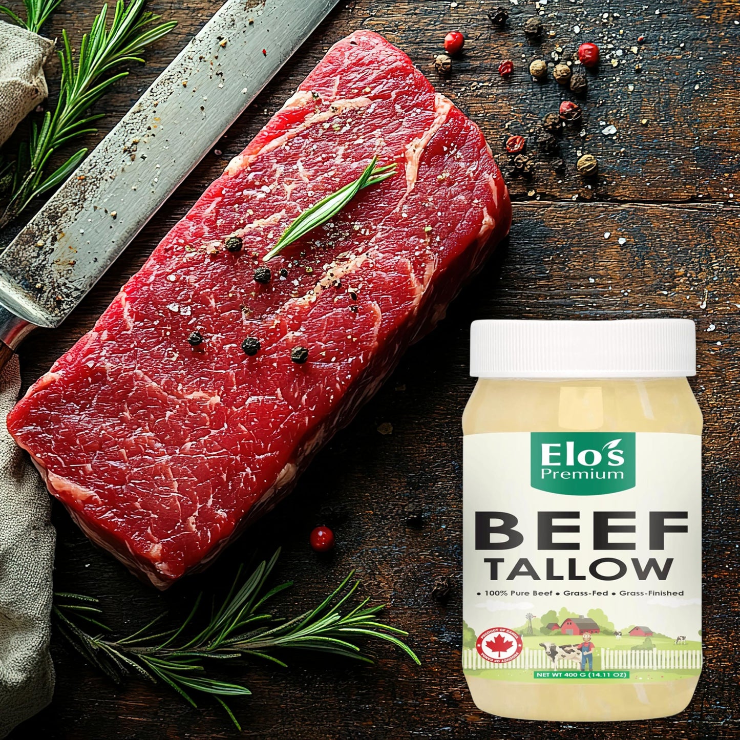 Canadian Beef Tallow 14oz - Premium Rendered Cooking Fat