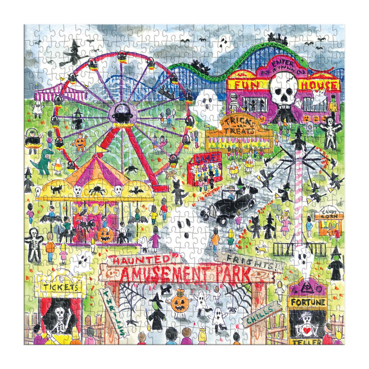 Galison Michael Storrings Haunted Amusement Park Puzzle – 500 Piece Halloween Puzzle with Spooky Carnival Artwork