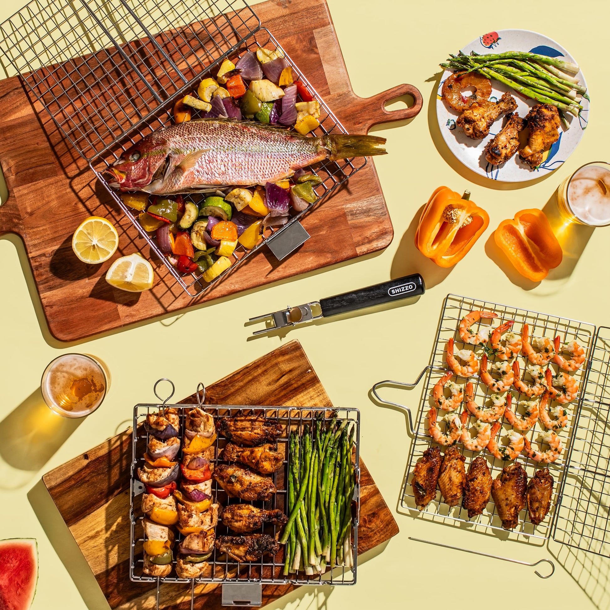 SHIZZO Grill Basket Value Set, Barbecue BBQ Grilling Basket , Stainless Steel Large Folding Grilling baskets With Handle, Portable Outdoor Camping BBQ Rack for Fish, Shrimp, Vegetables, Barbeque Griller Cooking Accessories, Gift, Gifts for father, dad, hu - Available at All In One Marketplace Canada